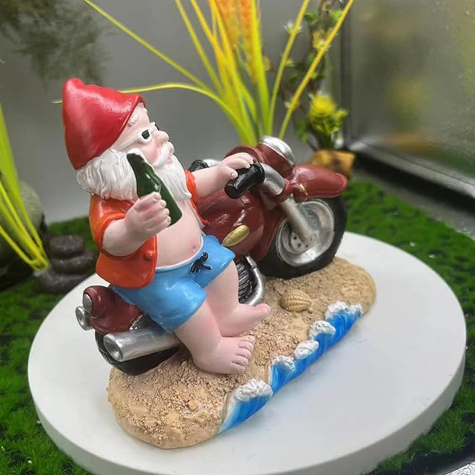 DIKARIYA Nain De Jardin Motard, Cadeau Anniire Homme, Statue étanche De