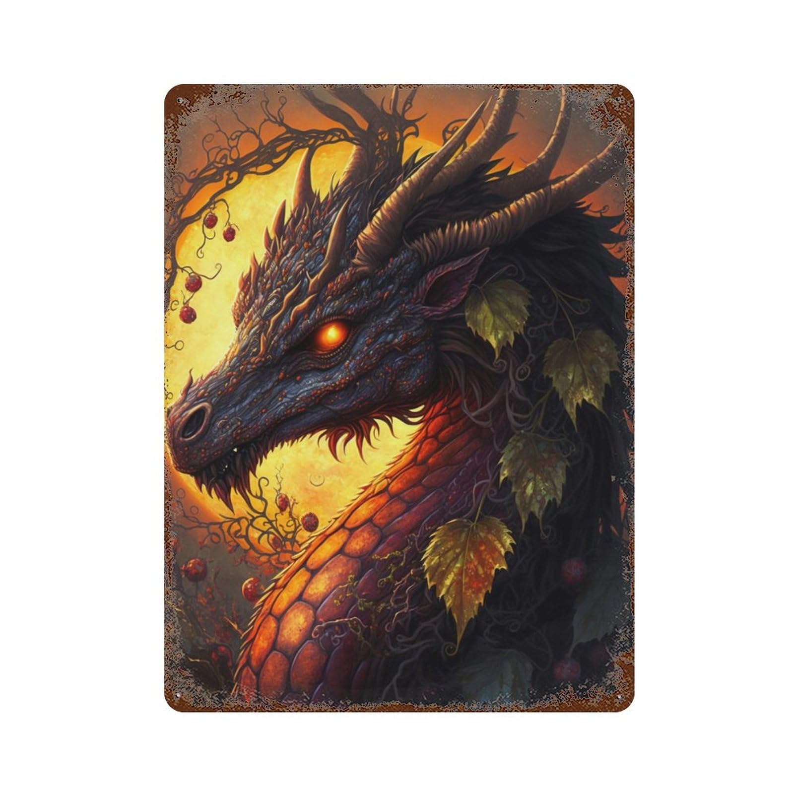 Dragon Fantasy Artwork -14 Decorative Tin Sign 15.7"x11.8", Farmhouse Wall Decor for Garage, Bar And Workshop Decor