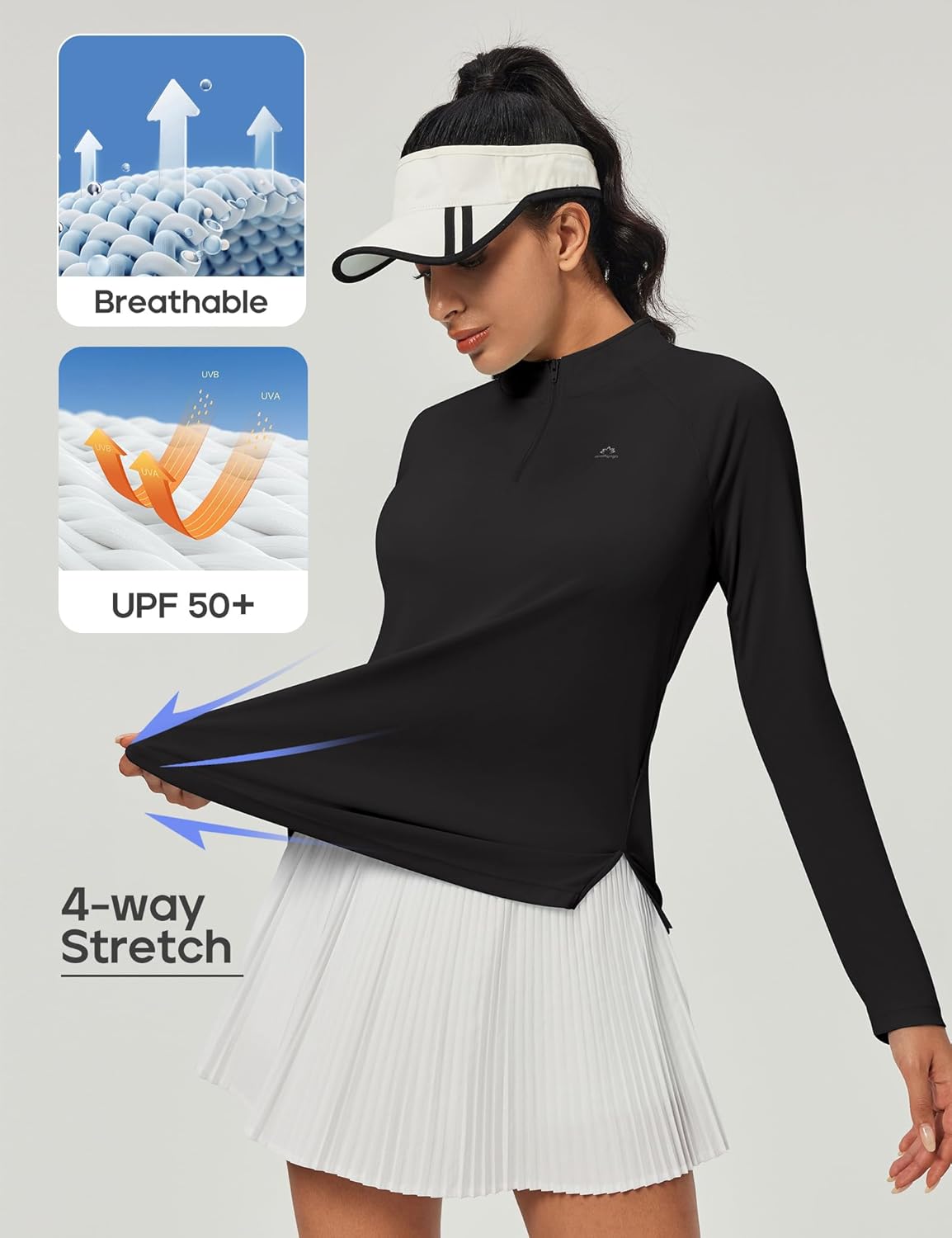 Heathyoga Long Sleeve Workout Tops for Women Golf Shirt UPF 50+ Swim Shirts for Woman UV Sun Protection Quarter Zip Pullover - Image 4