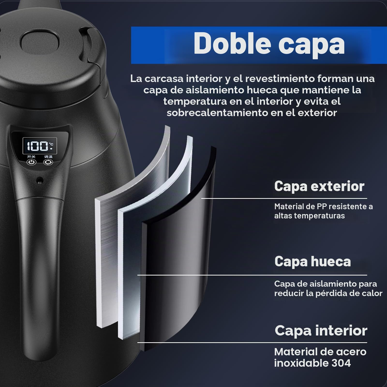 Hervidor de agua de viaje para coche, 12 V/24 V, 1,2 litros, de acero inoxidable, eléctrico, portátil, con encendedor de cigarrillos, hasta 100 ℃ con pantalla LCD para agua caliente, café, té, coche