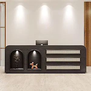 Modern Reception Desk with Storage Cabinet, Lockable Drawer, Double Tabletop – E1 Grade MDF Front Desk for Office, Salon, Retail & Reception Areas(Black Walnut,L79 xW24 xH39)