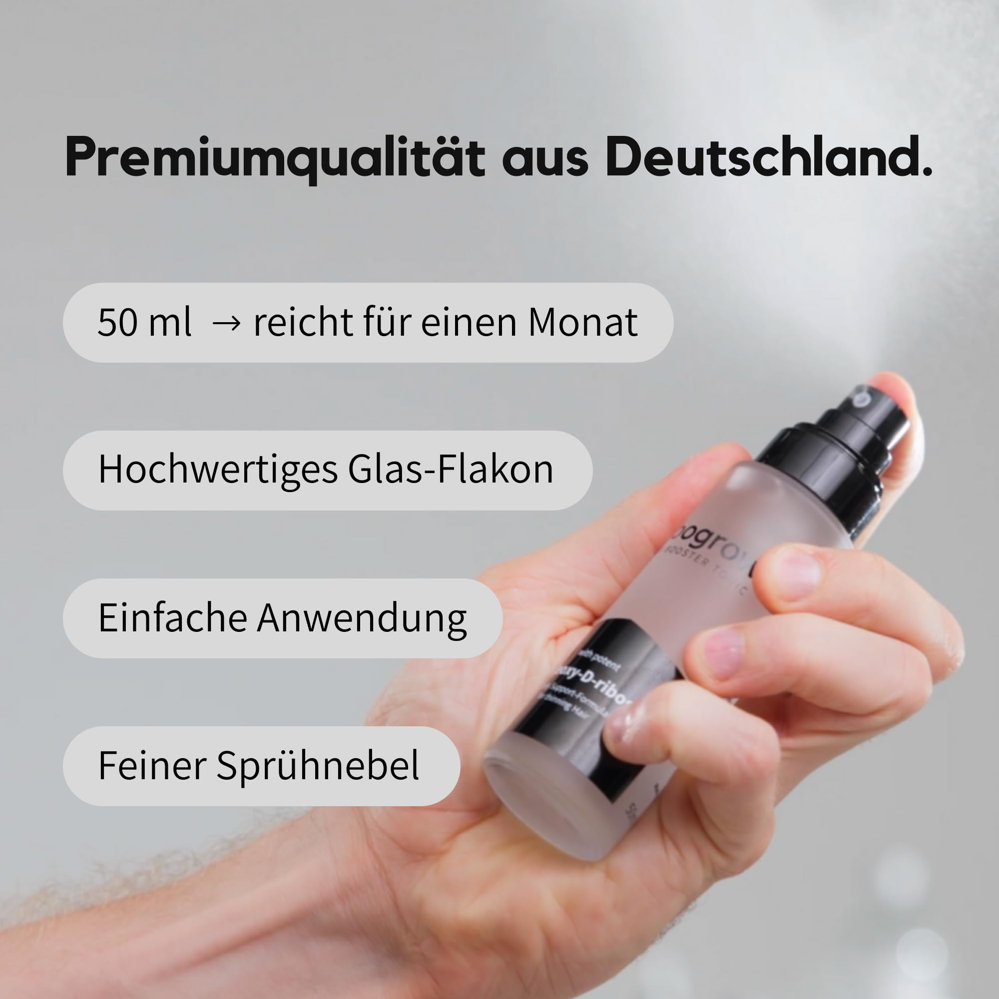 Hair Booster Tonic | Haarwachstum Spray 50ml mit 2-Desoxy-D-Ribose & Koffein | gegen Haarausfall Männer & Frauen | Dermatest Exzellent