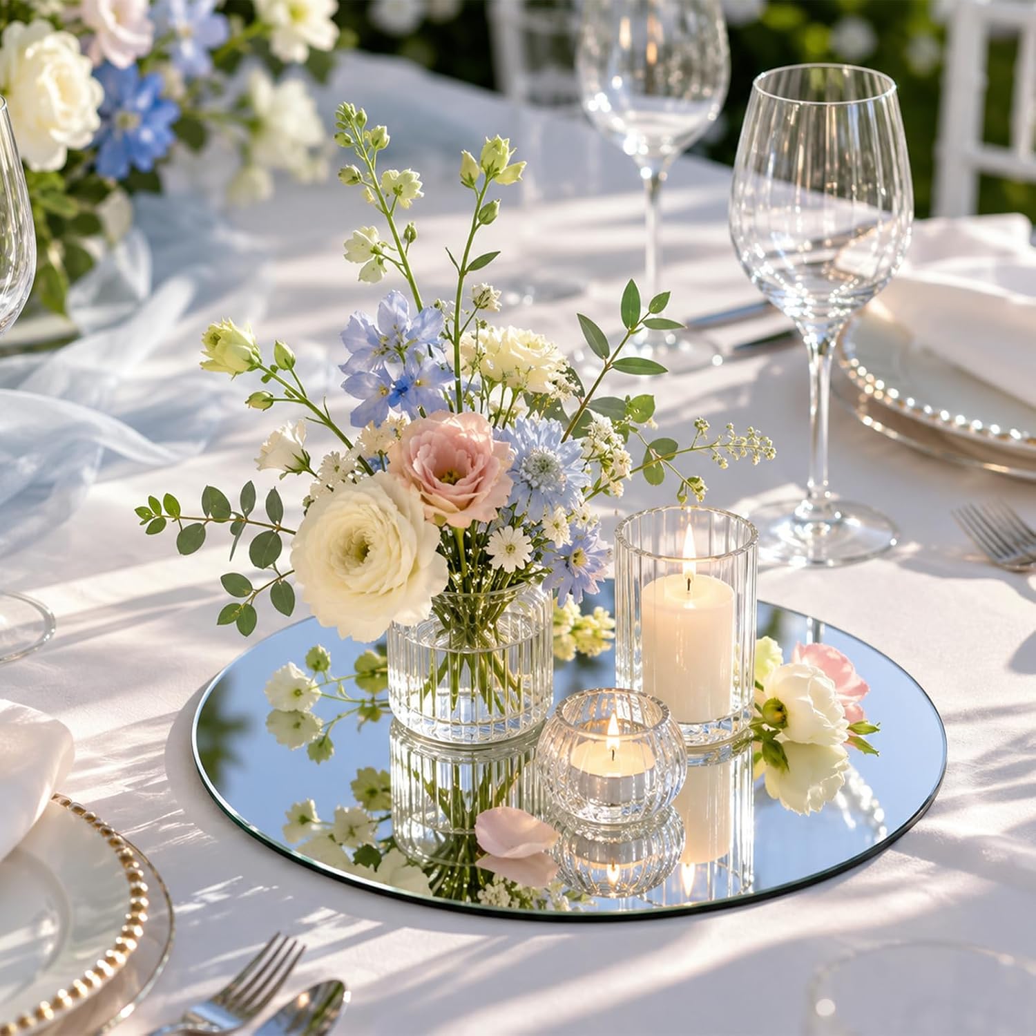10 Pack Round Mirrors for Centerpieces, 10inch Circle Mirror Centerpieces for Tables, Mirror Tiles for Wall Table Wedding Centerpieces Mirror Plates for Candle Wedding DIY Craft Decorations