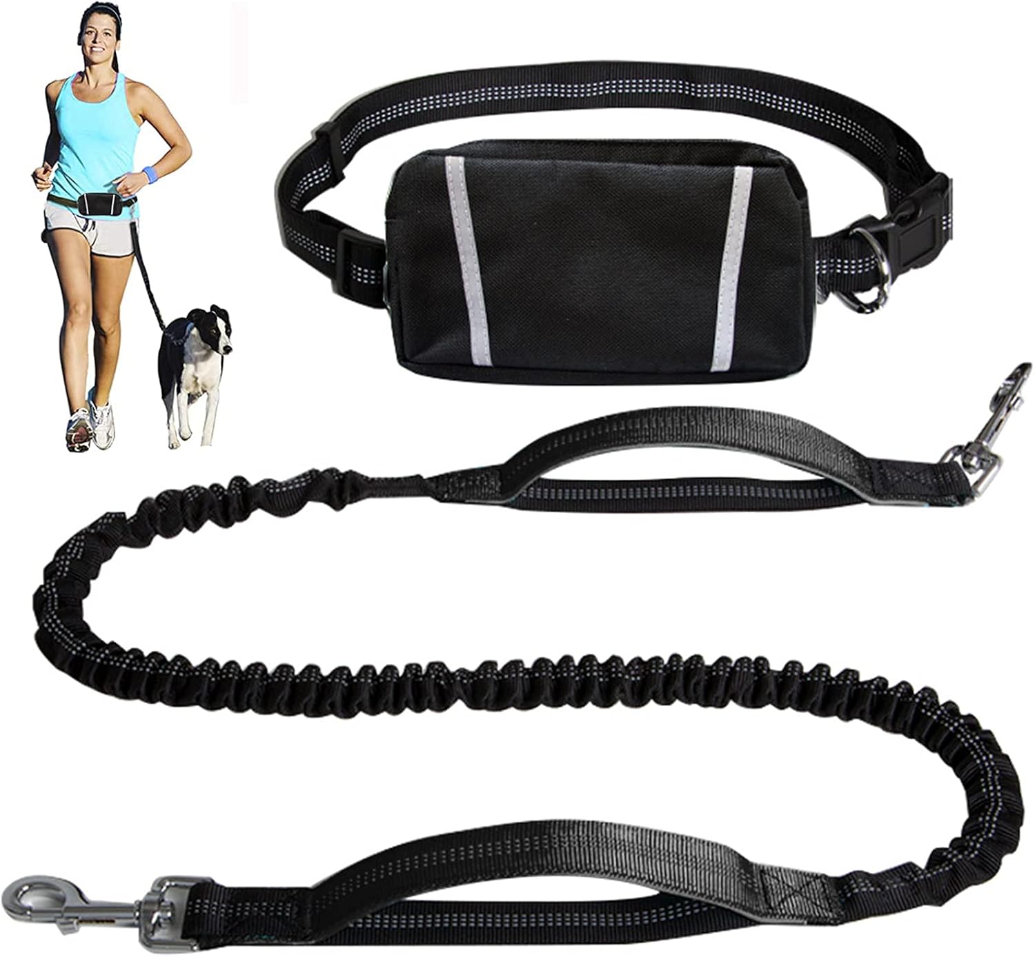 Hands Free Dog Leash with Dual Padded Handles and Waist Bag Durable Bungee,Adjustable Waist Belt for Walking Training Jogging Hiking for Small Medium and Large Dogs