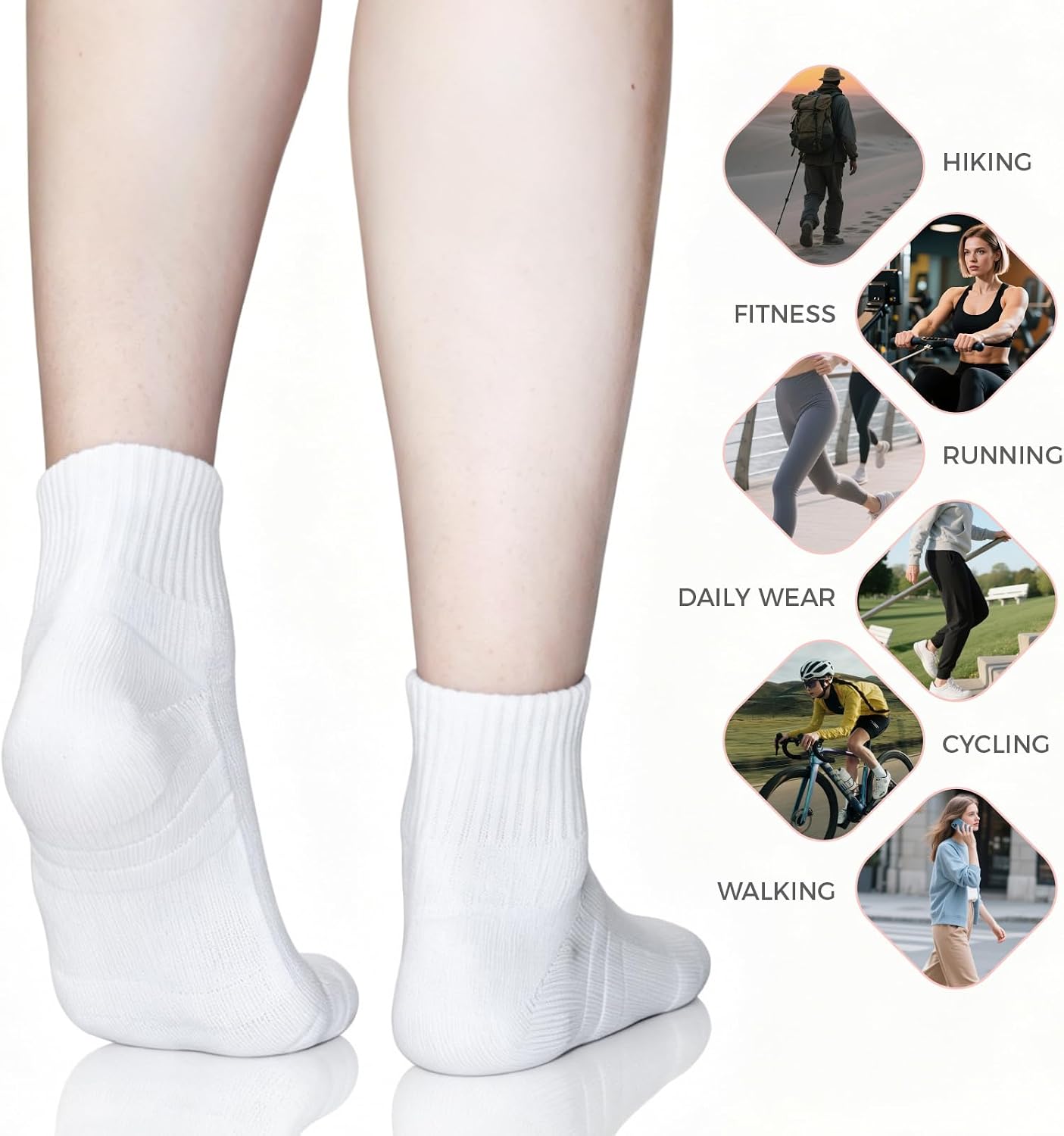 6 Pairs Women’s Ankle Socks, For Athletic Hiking & Everyday Wear
