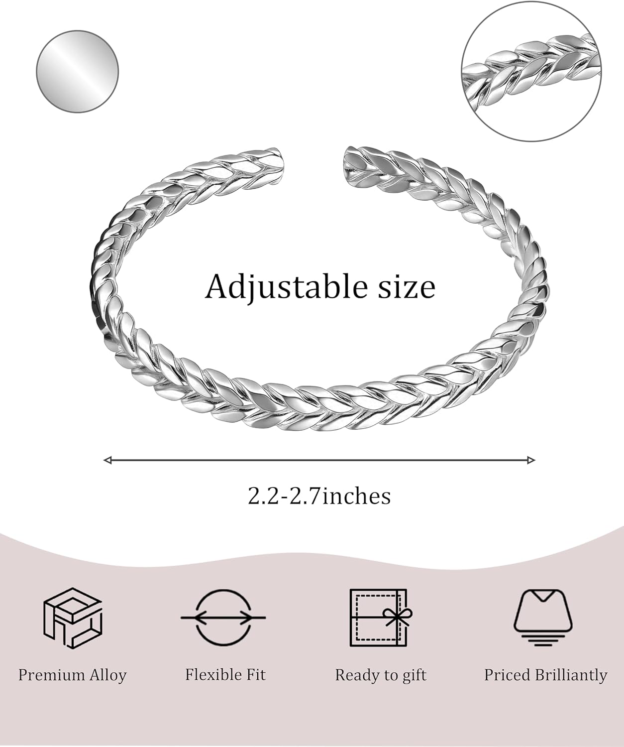 Sterling Silver Bracelet Bangle for Women, Hollow Carved Open Cuff with Polished Shine, Adjustable Vintage Style Silver Plated Jewelry Gift - Image 4