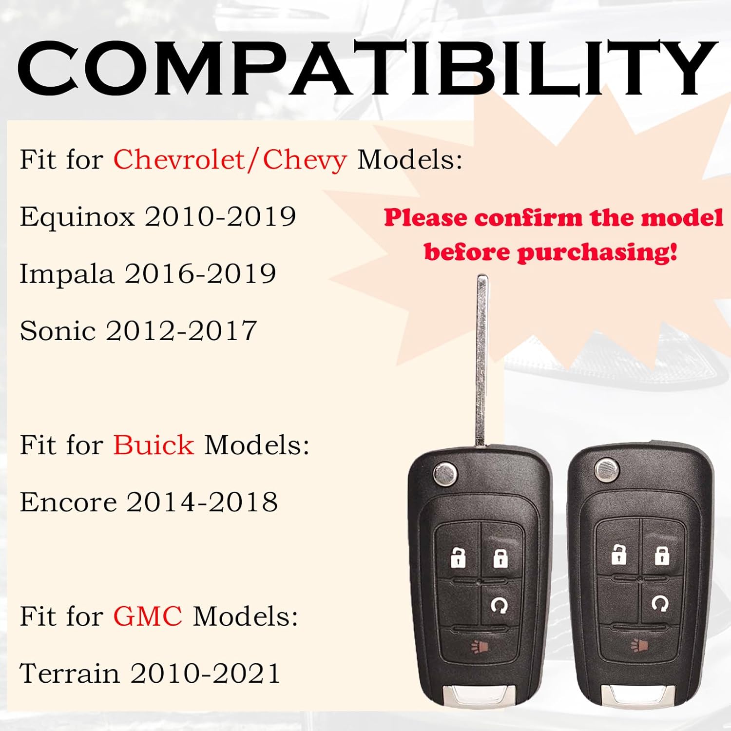 SUPALAND Keyless Entry Remote Control Key Fob Replacement Fits for GMC Terrain 2010-2021 Buick Encore 2014 2015 2016 2017 2018 Chevy Equinox Impala Sonic OHT01060512 V2T01060512 20873622 20835400