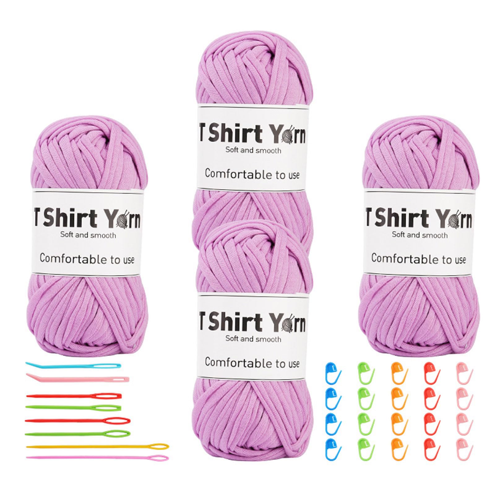 Elnwnnkc Light Purple 20 Roll Crochet Yarns For Knitting Carpet Rug Bag, With Large Eye Knitting Needle, Bent Tip Needle, Marker Crochet Accessories