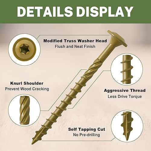 Miniatura 2 de LIONMAX Tornillos de retraso de construcción #14 x 3 pulgadas, 50 tornillos de retraso estructural exterior de 3 pulgadas con cabezal de arandela de