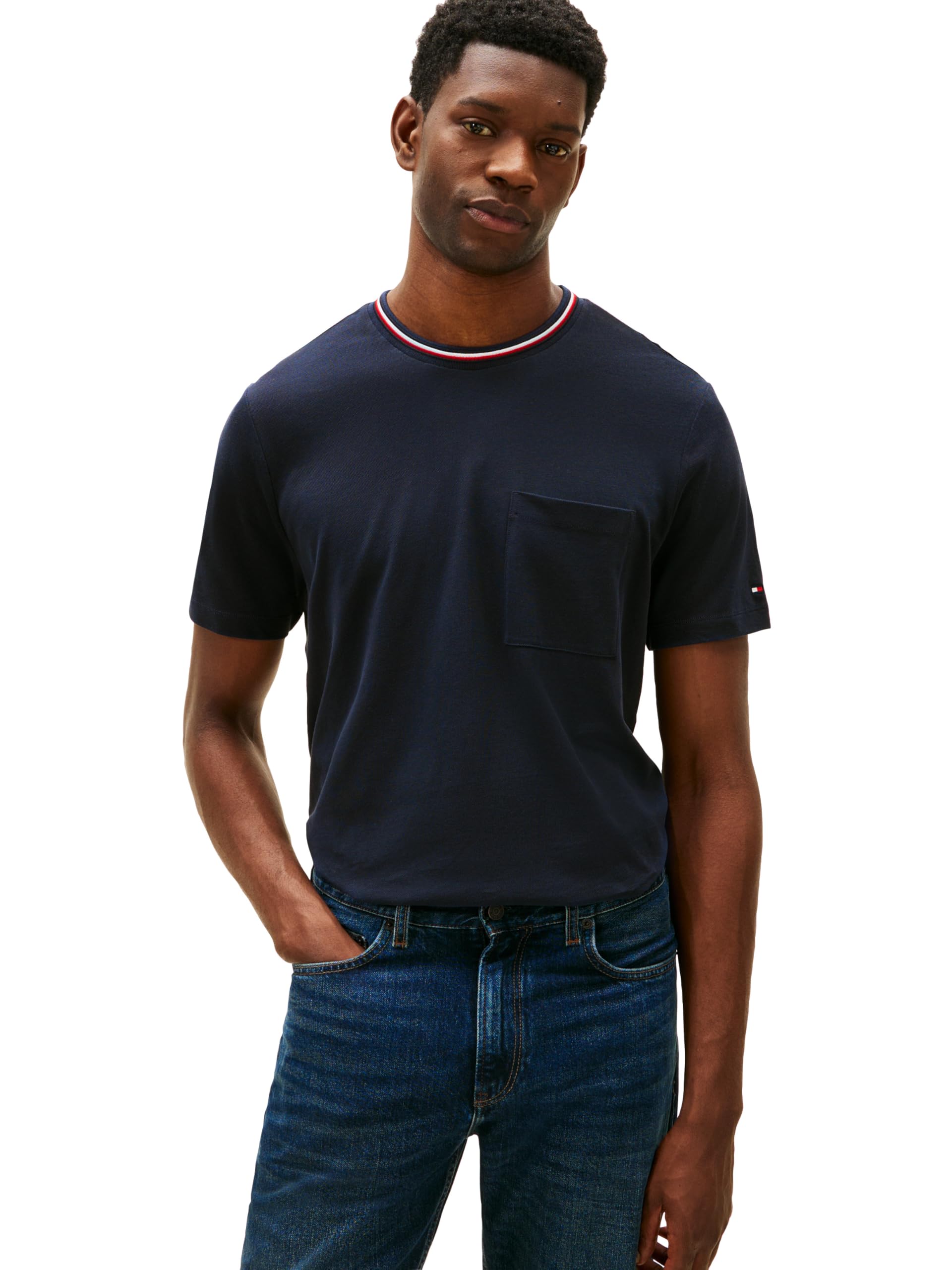 Men's Short Sleeve Cotton Graphic T-Shirts with Pocket and Collar Detail