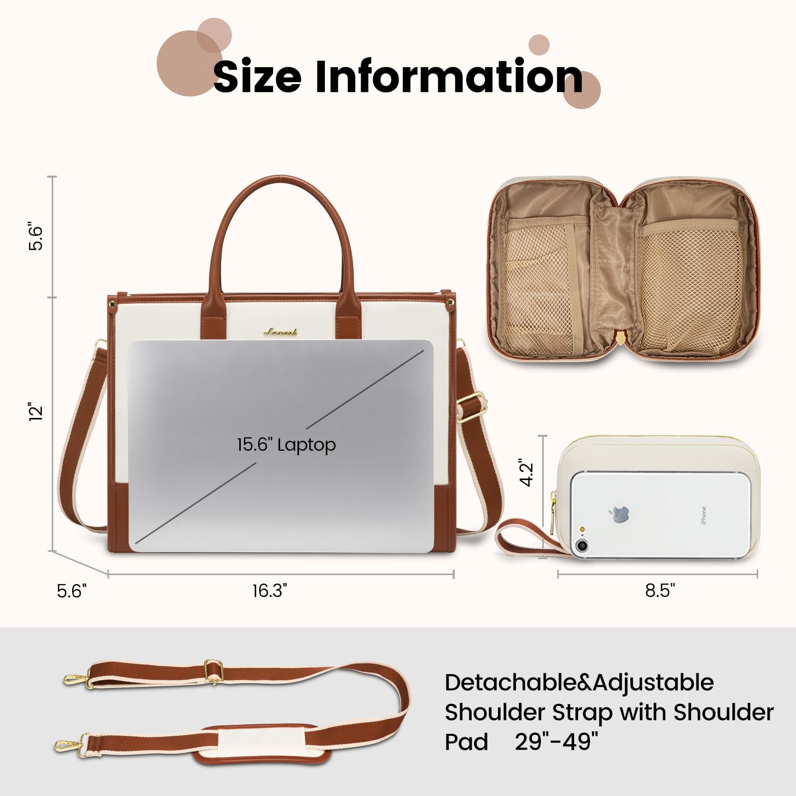 LOVEVOOK Bolsas de mano para laptop para mujer, bolsa de trabajo de 15.6 pulgadas, bolso grande profesional para profesores, bolsa ligera para computadora, maletín de negocios, oficina, beige-marrón