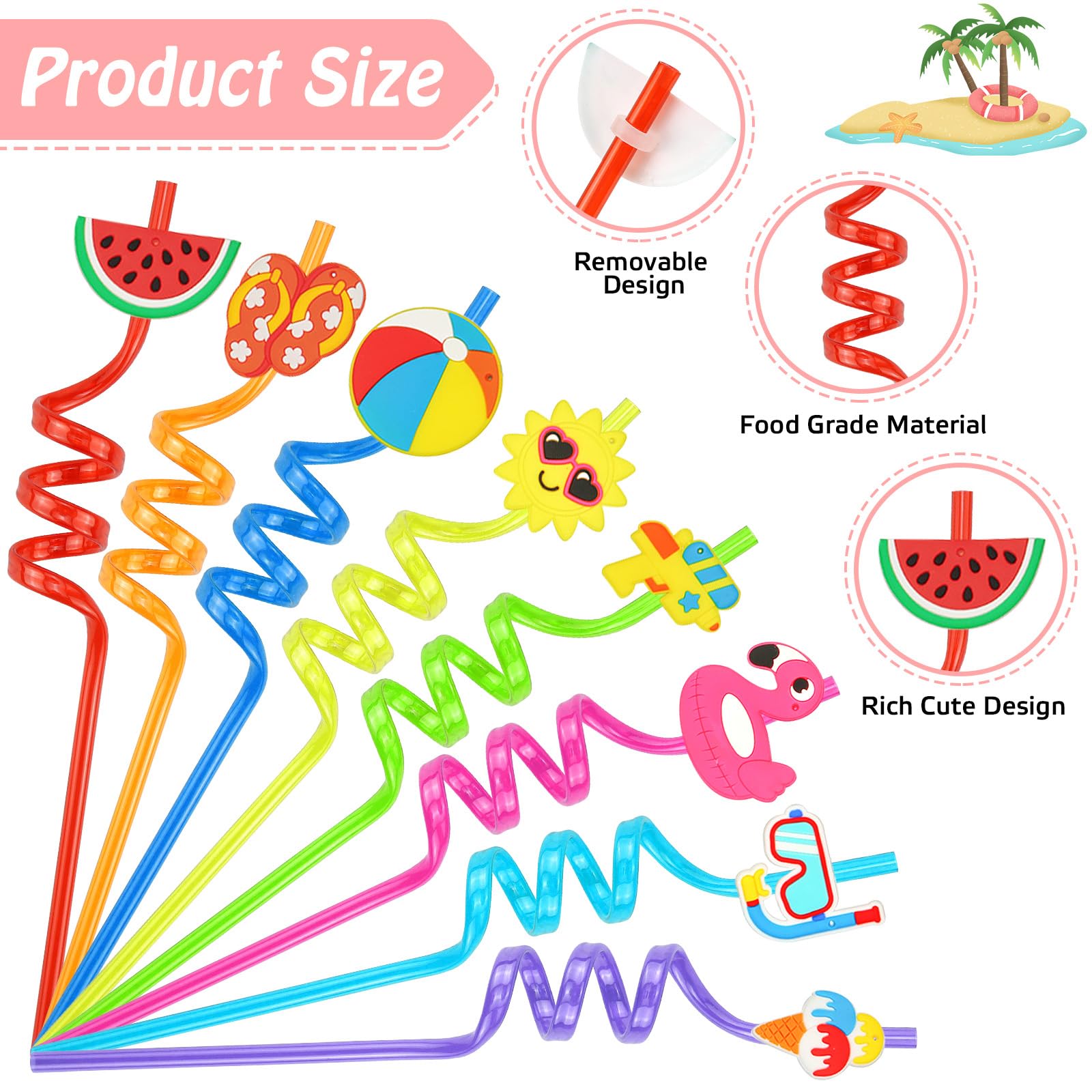 Pajitas de Plastico Reutilizables Niños Cañitas Paja de Bebida Rizada 16 Pzs Pajita Transparentes Pajitas de Colores Espiral para Pajita Fiesta de Verano para Niños Adultos (Verano)