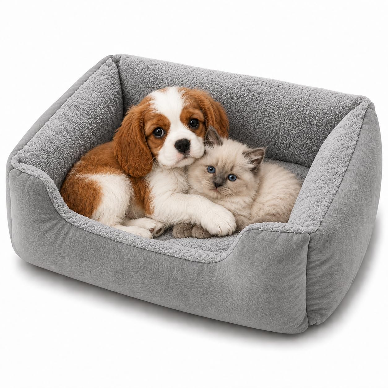 ORVEM Pet Bed for Dogs & Cats – Cosy Calming Plush Bed with Bolstered Sides, Washable Non-Slip Fluffy Dog Bed & Cat Bed for Small & Medium Pets, Soft & Warm (Grey) — image 1