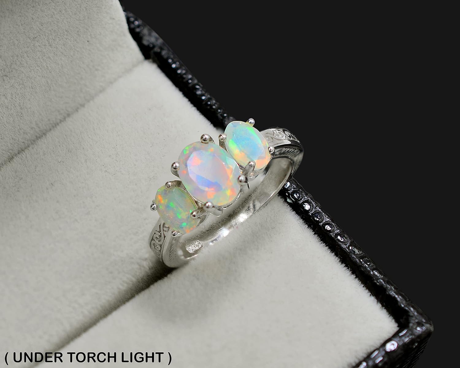 Three Stone Ring 8X6 MM Oval Natural Ethiopian Opal Cut Gemstone 925 Sterling Silver October Birthstone Opal Jewelry Promise Ring Love & Friendship Gift For Girlfriend (RG-8120)