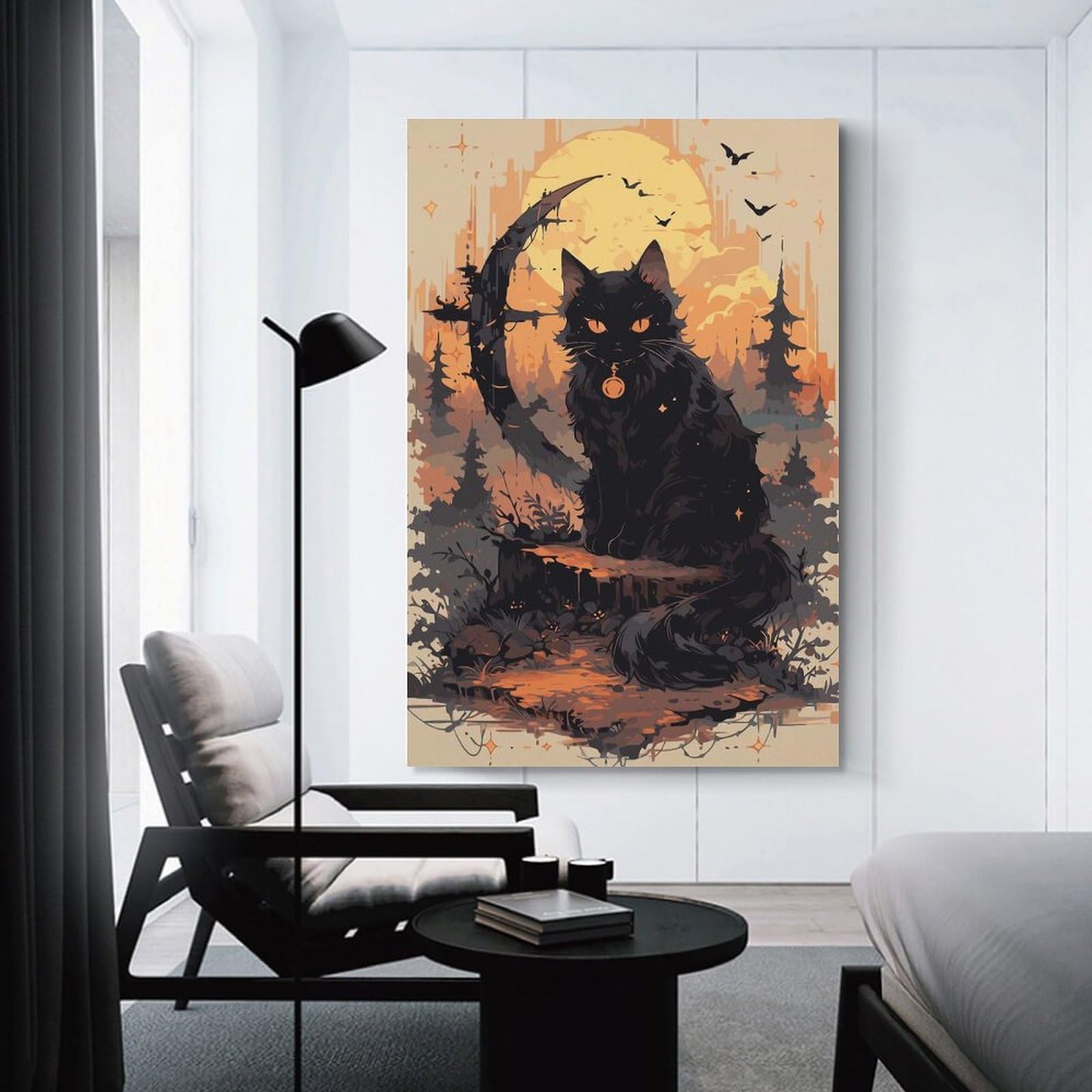 Junmoney Unframe-Style-4 Canvas Art Print Black Cat Poster, Picture, Metal Print, Paint By Animal Wildlife, 20X30inch(50X75cm), For Contemporary Homes, Apartments Or Offices, Decorative Canvas Decor For Home Updates