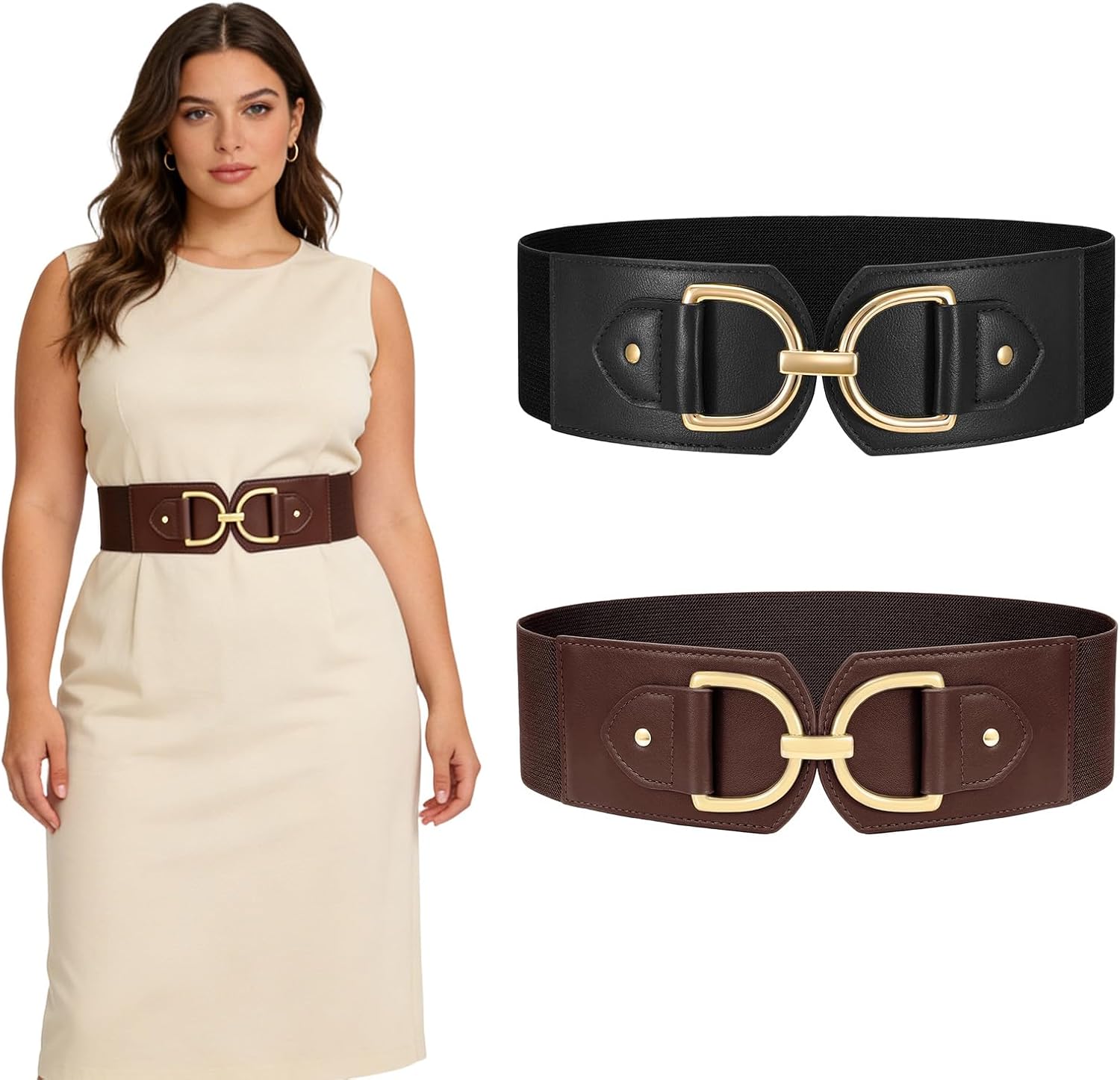 Dimore 3 Pack Plus Size Belts for Women, Wide Elastic Waist Belt - Stretchy Vintage Cinch Ladies Waistband for Dresses