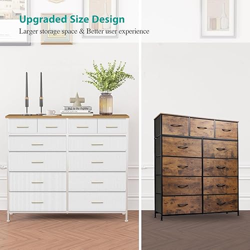 Miniatura 6 de White Dresser for Bedroom with 12 Deep Drawers, Wide Chest of Drawers, 55" TV Stand with Retro Wood Top, Tall Fabric Dresser for Closet, Nursery Top