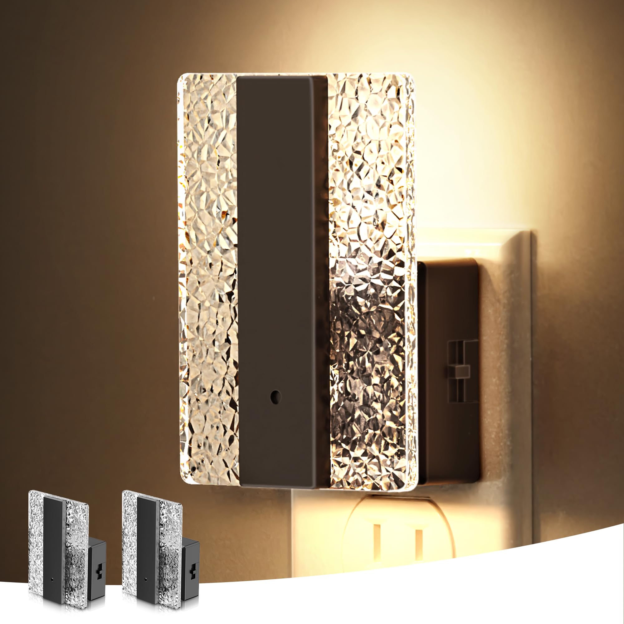 L LOHAS LED Night Lights Plug Into Wall, 2 Pack Night Light with Dusk-to-Dawn Sensor, Dimmable Decorative LED Nightlights, 0-100LM 3000K Adjustable Brightness for Bathroom, Hallway, Bedroom,Stairway