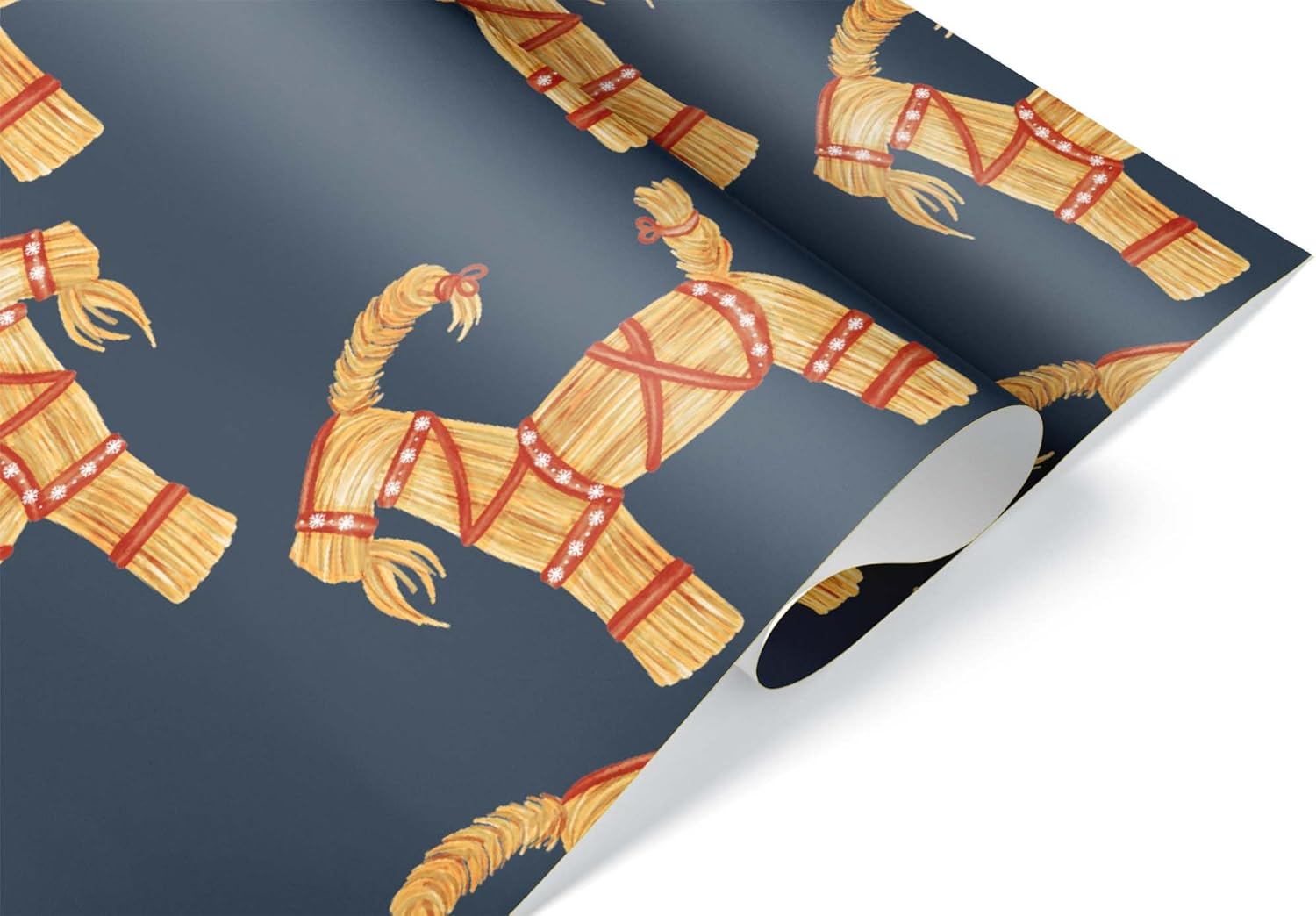 Cute Watercolor Straw Goat Gift Wrap Yule Yuletide Winter Solstice Thick Christmas Wrapping Paper Home Decor (12 foot x 30 inch roll)