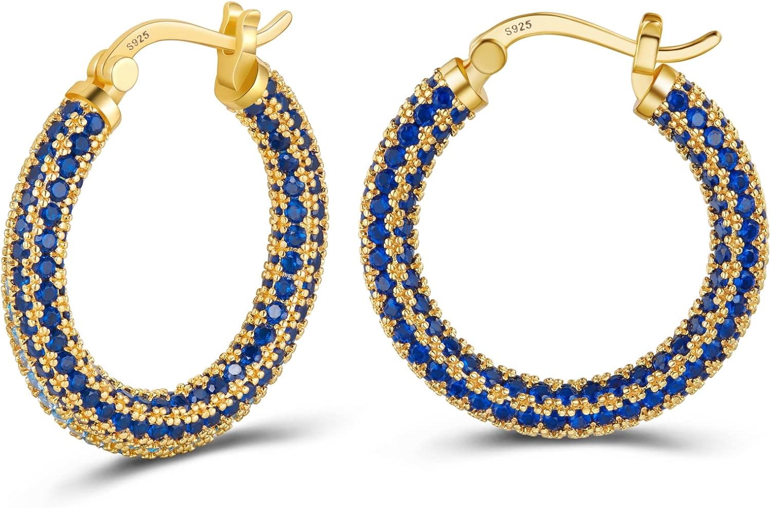 925 Sterling Silver Post Hoop Earrings for Women Gilrs Multcolors Cubic Zirconia 14K Gold Plated Chunky Silver Gold Hoop Earrings weinuo Jewelry - Image 7