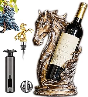 Wine Bottle Holder,Wine Rack Countertop,4 -in -1 Horse -Shaped Wine Rack Set,with 1 x Manual Wine Bottle Opener 1 x Foil Cutter and 1 x Wine Stopper,Gift for Wine Lovers.(Golden Copper)