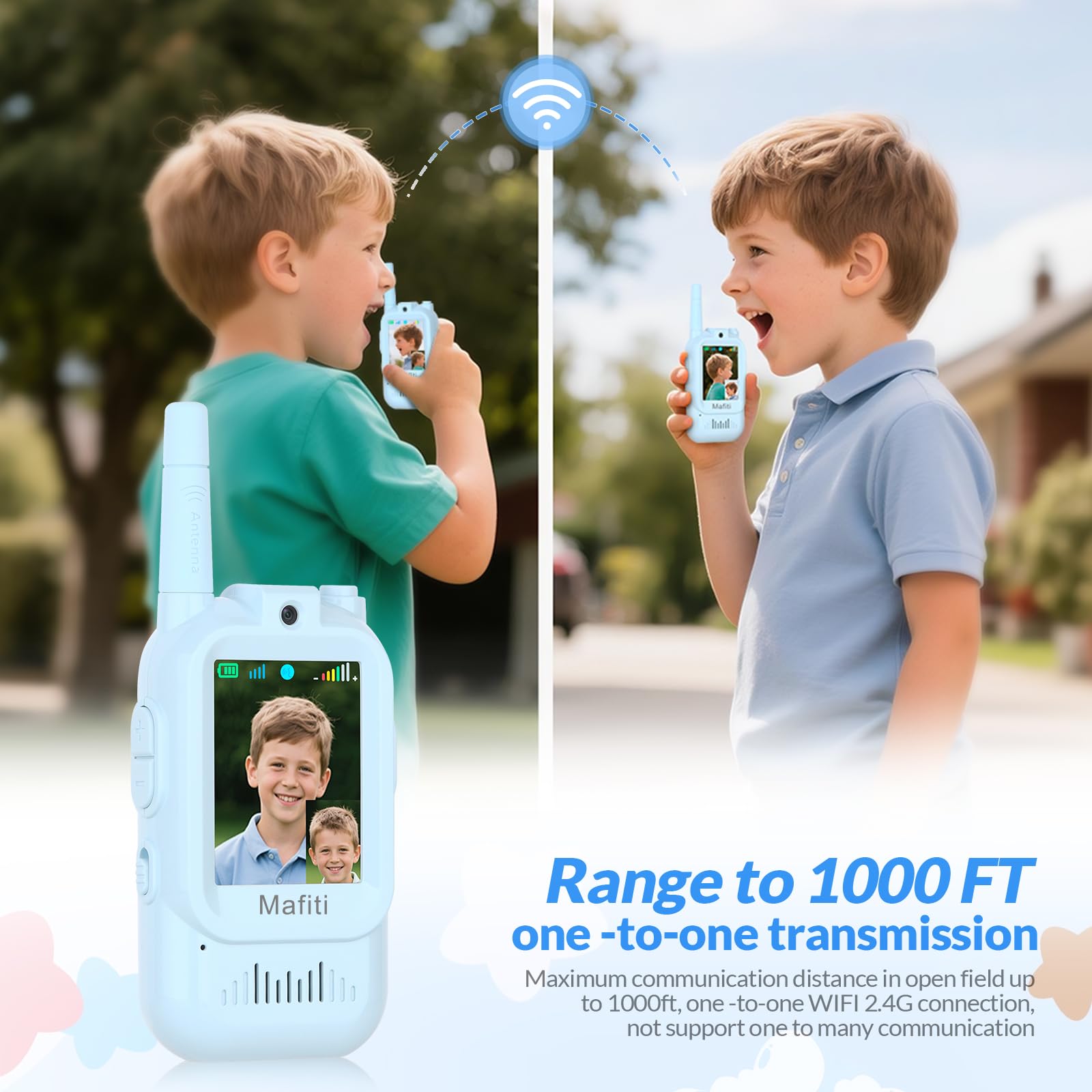 Talkies-Walkies vidéo pour Enfants, Lot de 2, avec Cordon, Bleu + Bleu