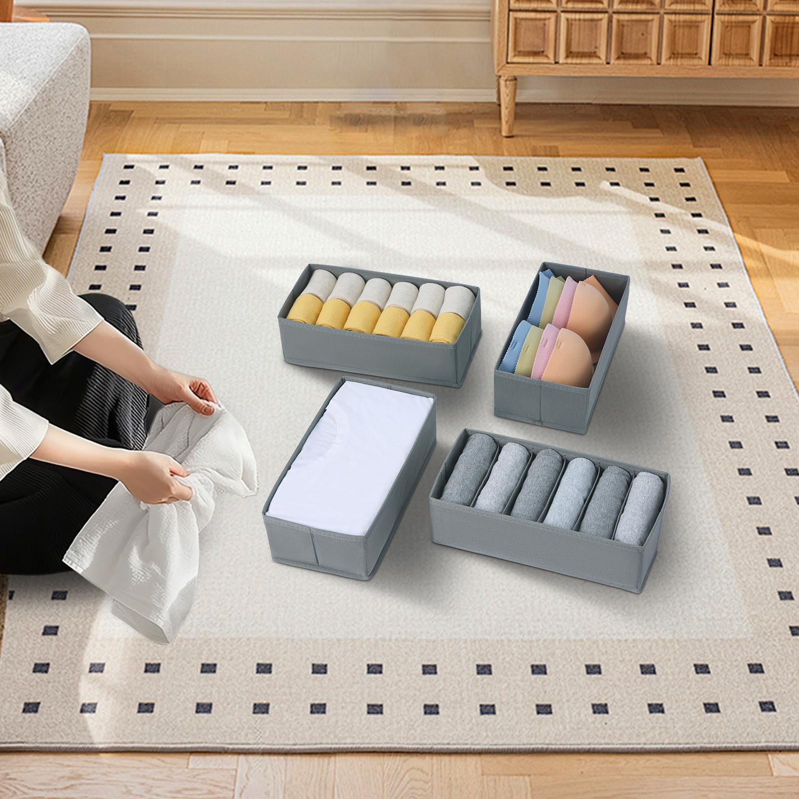 Homsorout Organizador de cajones para armario, organizador de ropa interior plegable, juego de 8 unidades, caja de almacenamiento, cajones de tela, sistema de organización para pantalones, ropa,