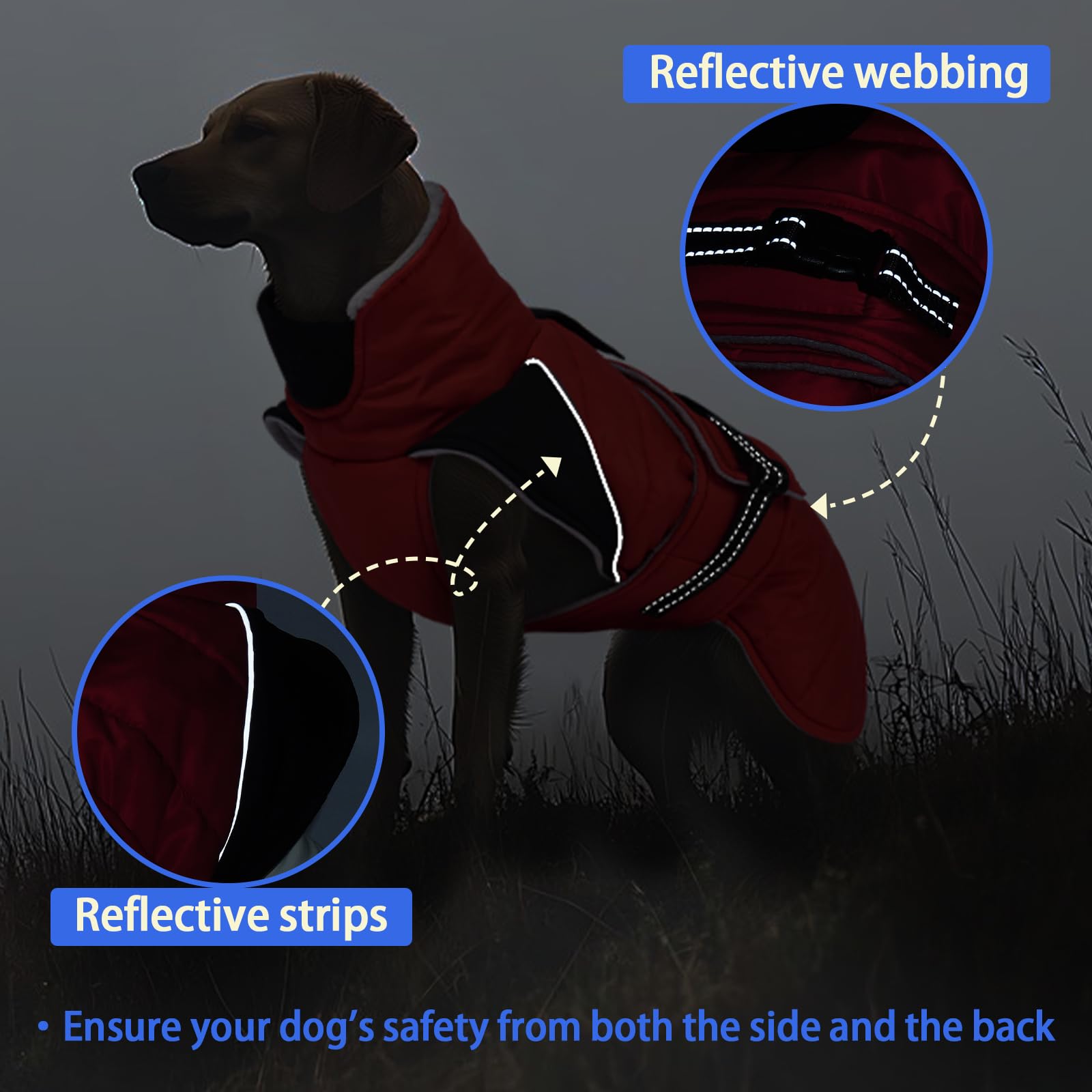 MIGOHI Thermo-Fleecejacke für große Hunde, regenfester Mantel für große Hunde, dicker Wintermantel, Schneejacke für Hunde, winddicht, für Jagd, Camping, windige kalte Tage, Dobermann, Deutsche Dogge