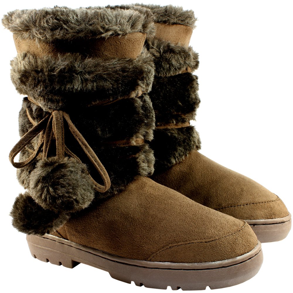 Holly Womens Pom Pom Waterproof Winter Snow Boots - Brown - 7-40 - AEA0160