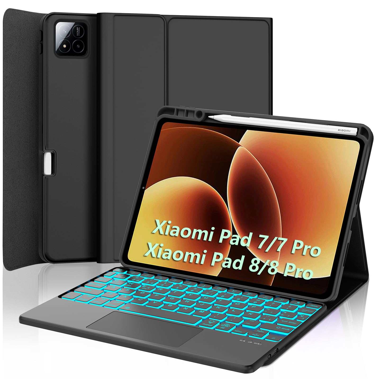 FOGARI Teclado con Touchpad para Xiaomi Pad 8/8 Pro 11.2" 2026 | Español Ñ Teclado Retroiluminado Magnético Desmontable Bluetooth con Trackpad para Tablet Xiaomi Pad 7/8 Pro 11.2", Negro