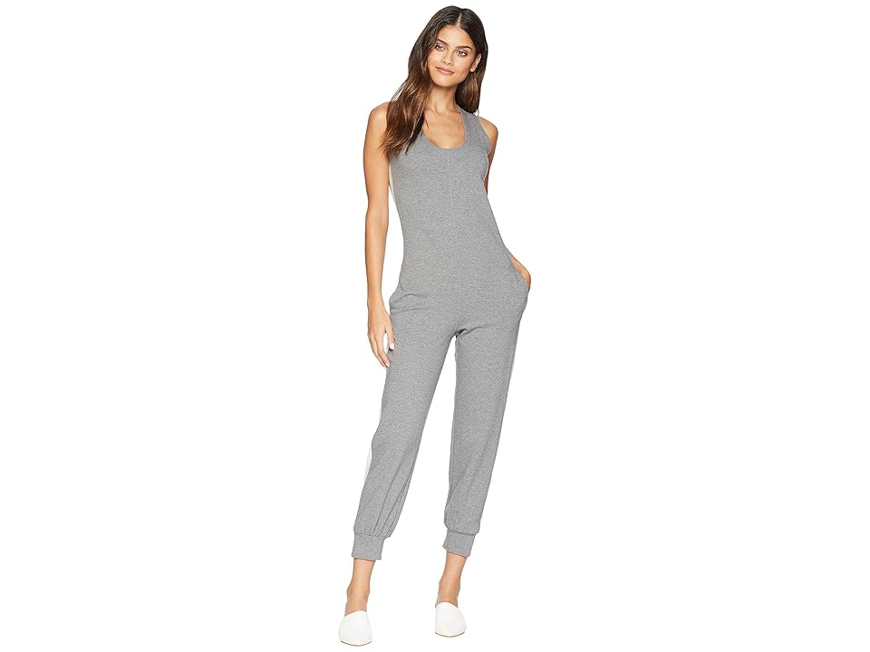 

KAMALIKULTURE by Norma Kamali Side Stripe Cross-Back Jog Jumpsuit (Medium Heather Grey/Almost White) Women's Jumpsuit & Rompers One Piece, Gray