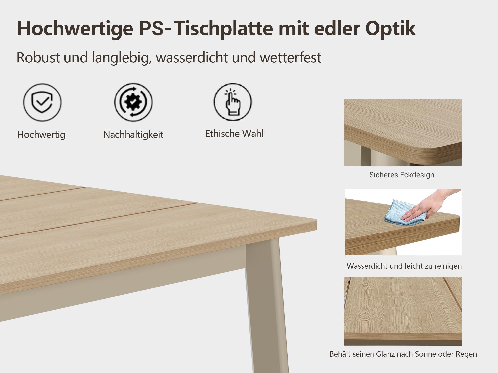 LANOX Aluminium Gartenmöbel Set mit Tisch und 4 Stühlen | Wetterfest & rostfrei, Tisch 150x80cm, Tischplatte in Holzoptik, inklusive 22D Schaumstoffpolster, für Terrasse & Garten