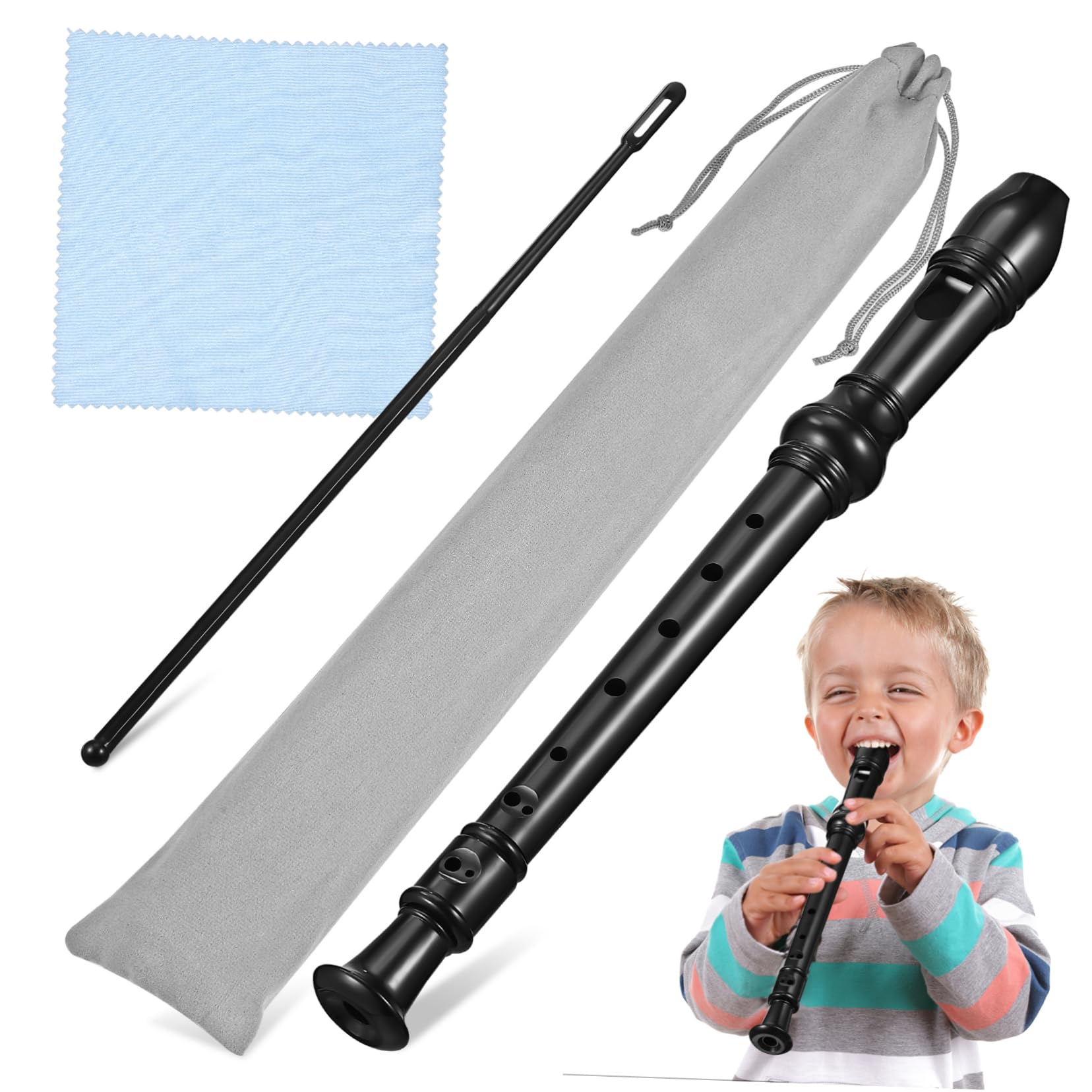 Milisten 1 Set 8 Flute with Cleaning Rod Cloth Bag Beginner Recorder for Students Stylish Design English Music Included for Music Enthusiasts Random Color