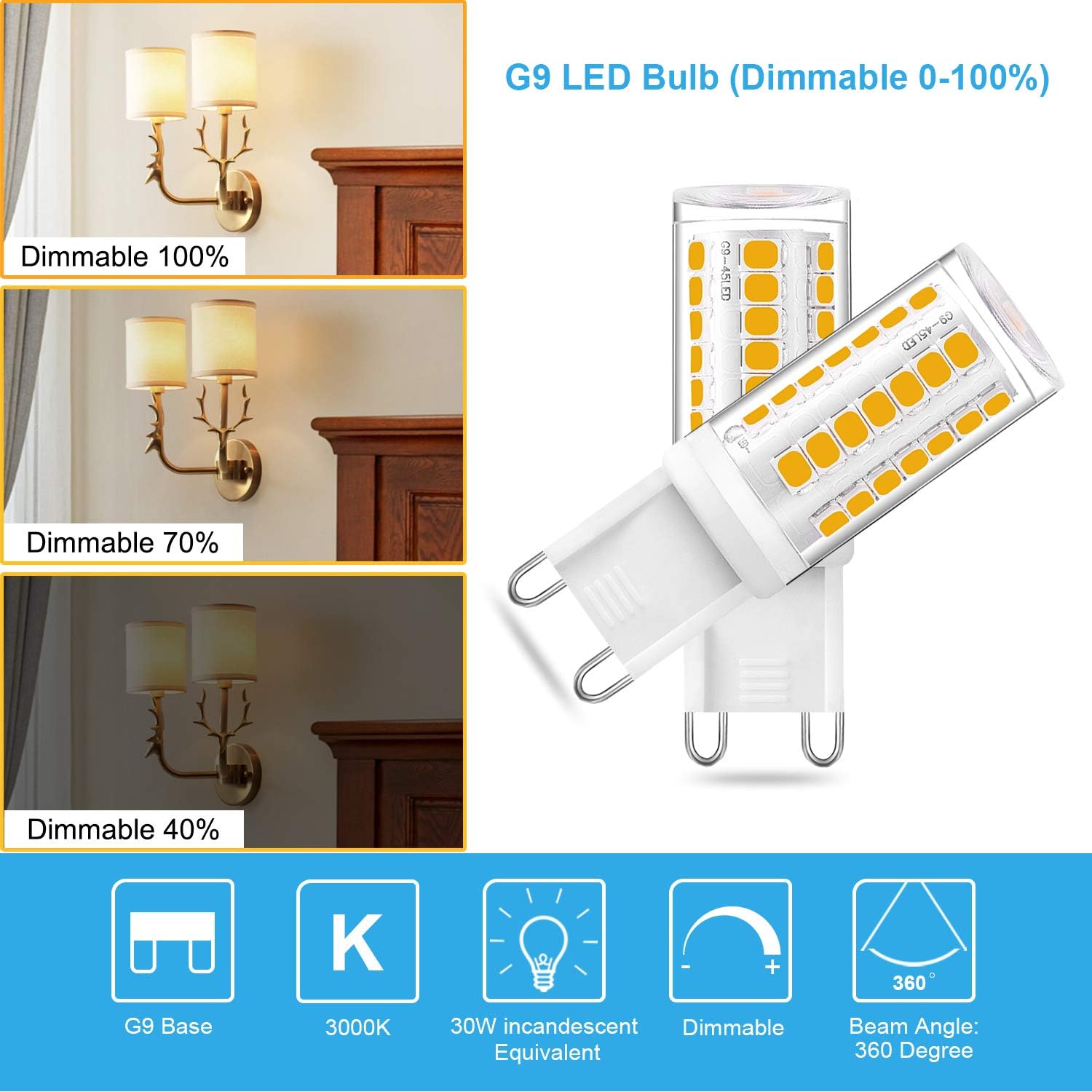 Top Brands Dimmable G9 3W LED Bulb, 30W 35W 40W Halogen Bulb Replacement, Warm White 3000K, AC 120V G9 Bi Pin Base Light for Home Lighting, 6-Pack Buy 1 get 1 🔥 Dimmable G9 3W LED Bulb, 30W 35W 40W Halogen Bulb Replacement, Warm White 3000K, AC 120V G9 Bi Pin Base Light for Home Lighting, 6-Pack
