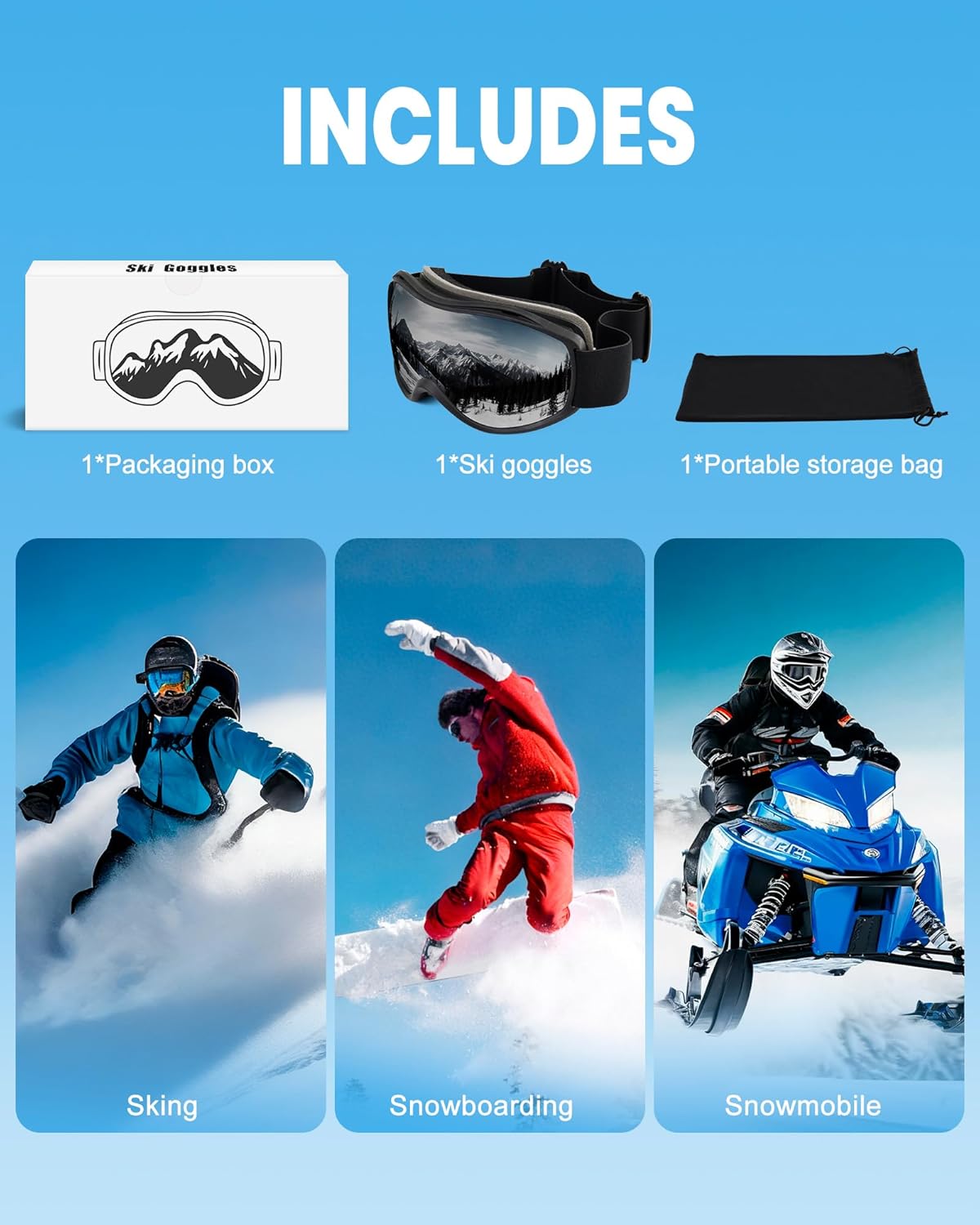 FMY Ski Snowboard OTG Goggles,Anti Fog UV400 Protection Skiing Snowmobile Goggles for Men Women Youth - Image 7