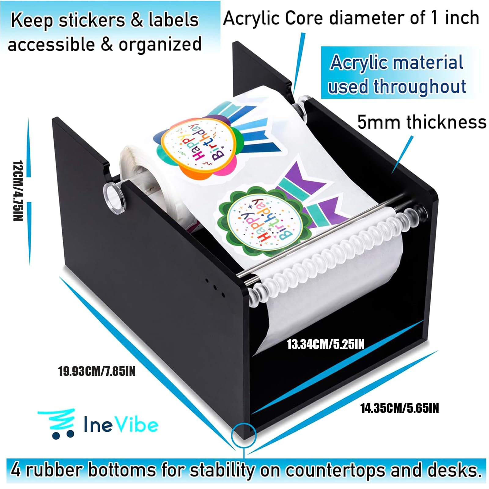 Dispenser stacca etichette manuale Corpo in acrilico spesso 5 mm Piedini antiscivolo per progetti artigianali in domestica in negozio Porta etichette leggero