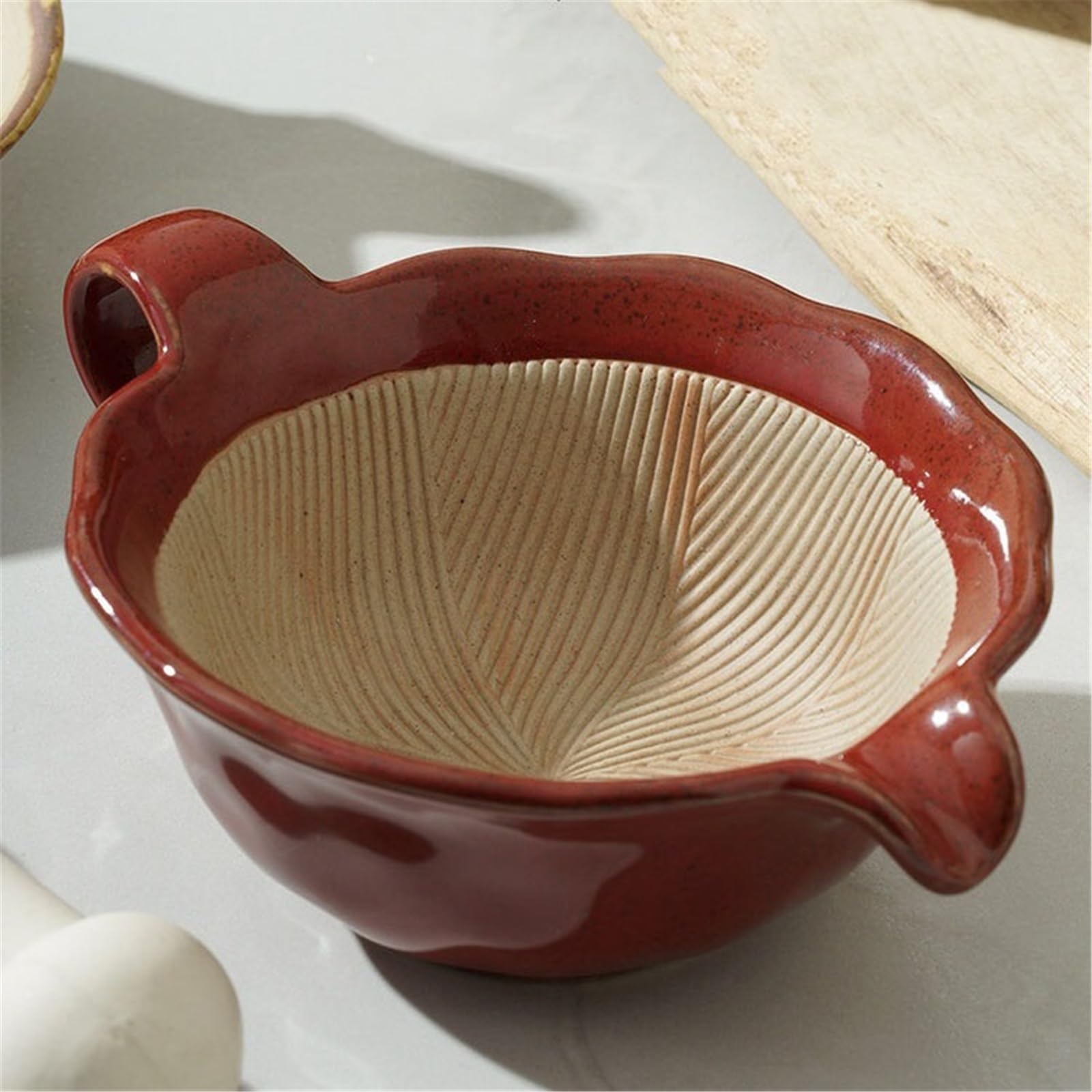 Mortaio e pestello da cucina in ceramica con manico, macinino manuale for aglio