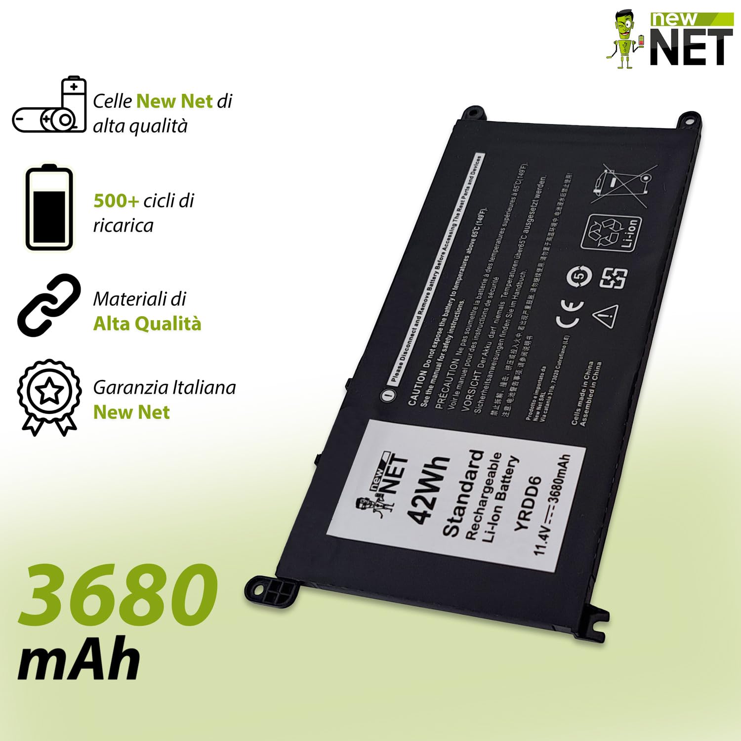 New Net - Batteria YRDD6 [11.4V - 3680mAh] compatibile con Dell 0YRDD6, YT39X, 0YT39X, 26JGK, 8GHCX, CTGKT, 1VX1H, VM732, FDRHM, WJPC4