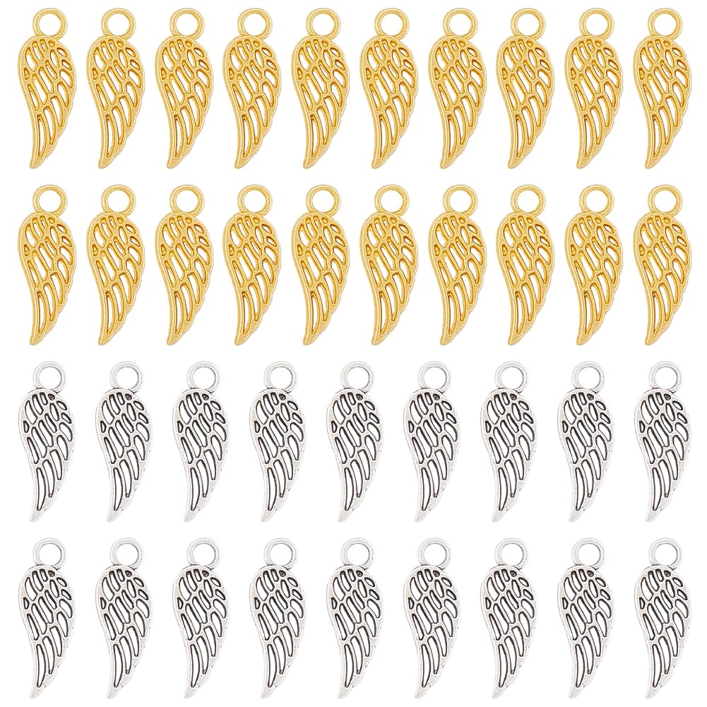 200 Breloques ailes d'ange dorées et argentées en alliage pour création de bijoux