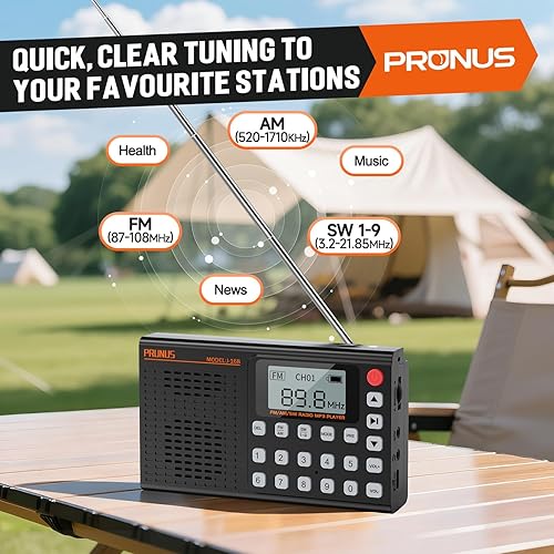 Miniatura 2 de PRUNUS J168 Radio portátil AM FM con Bluetooth, excelente recepción, preajuste, reproducción de tarjeta TF, temporizador de sueño, carga USB C,