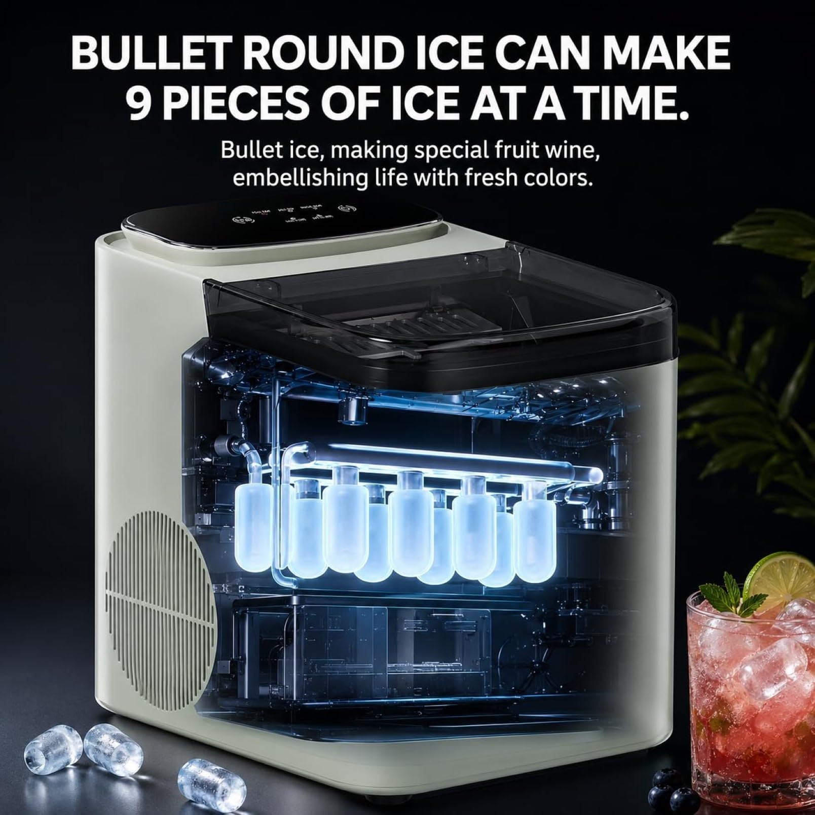 Macchina per Il Ghiaccio, Produttore Portatile di Cubetti di Ghiaccio | Serbatoio D'acqua da 1,2 L, Produce 9 Cubetti In 6-8 Minuti, per Casa, Cucina, Ufficio, Bar(green)