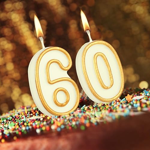 Miniatura 7 de 10 velas con números de pastel de cumpleaños, números del 0 al 9, velas blancas con bordes dorados, decoración de velas para decoración de bodas,