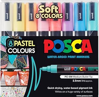 POSCA 5M 1.8-2.5 mm Bullet Shaped Pastel Color Paint Marker Pen (Set of 8, Multicolor)