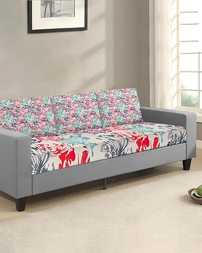 Miniatura 2 de Fundas de cojín para sofá, color verde azulado, rosa y morado, funda elástica para sofá con parte inferior elástica, fundas de sofá rústicas