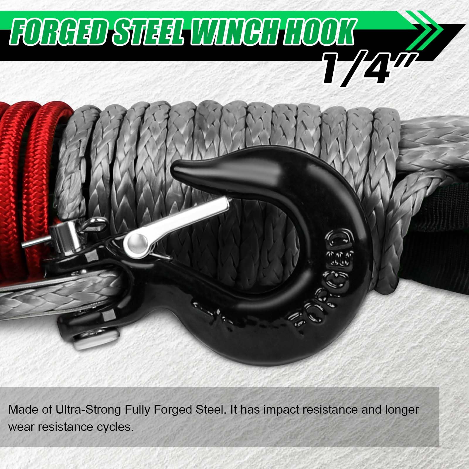 Snapklik.com : STEGODON 1/4 Inch X 50 Ft Synthetic Winch Rope Kit,10000 ...