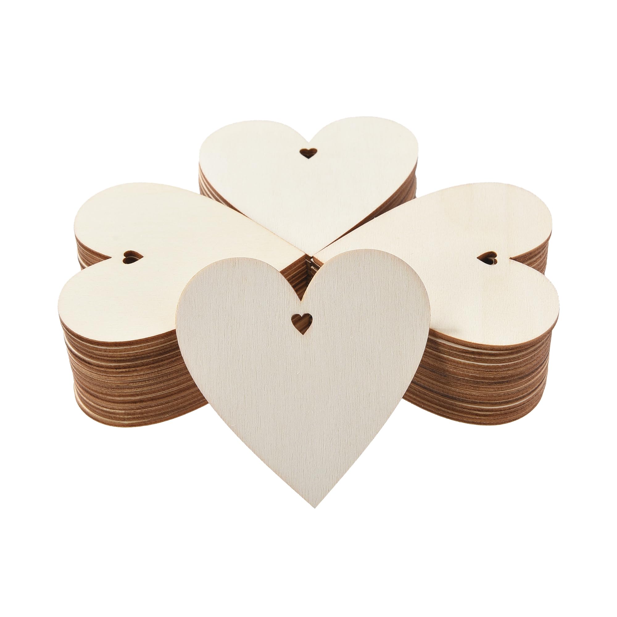 60pcs Unfinished Wood Heart-Shaped Cutouts with Sling Hole, Wooden Blank Paint Crafts for Kids Painting DIY Craft Project Home Decor Ornament Supplies