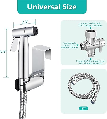 Miniatura 8 de BARROCK Pulverizador de bidé para inodoro, pulverizador de chorro de mano para inodoros existentes con manguera de bidé, ducha musulmana de presión