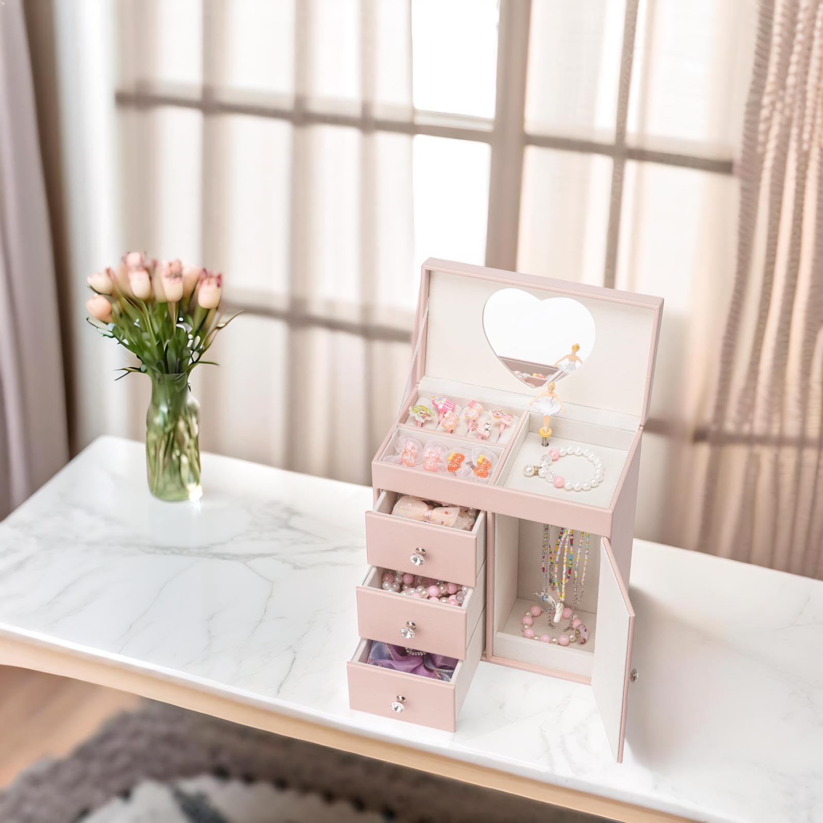 VLANDO Portagioie musicale, rosa | Ballerina rotante per collane, anelli e accessori per capelli, regalo per ragazze e bambini