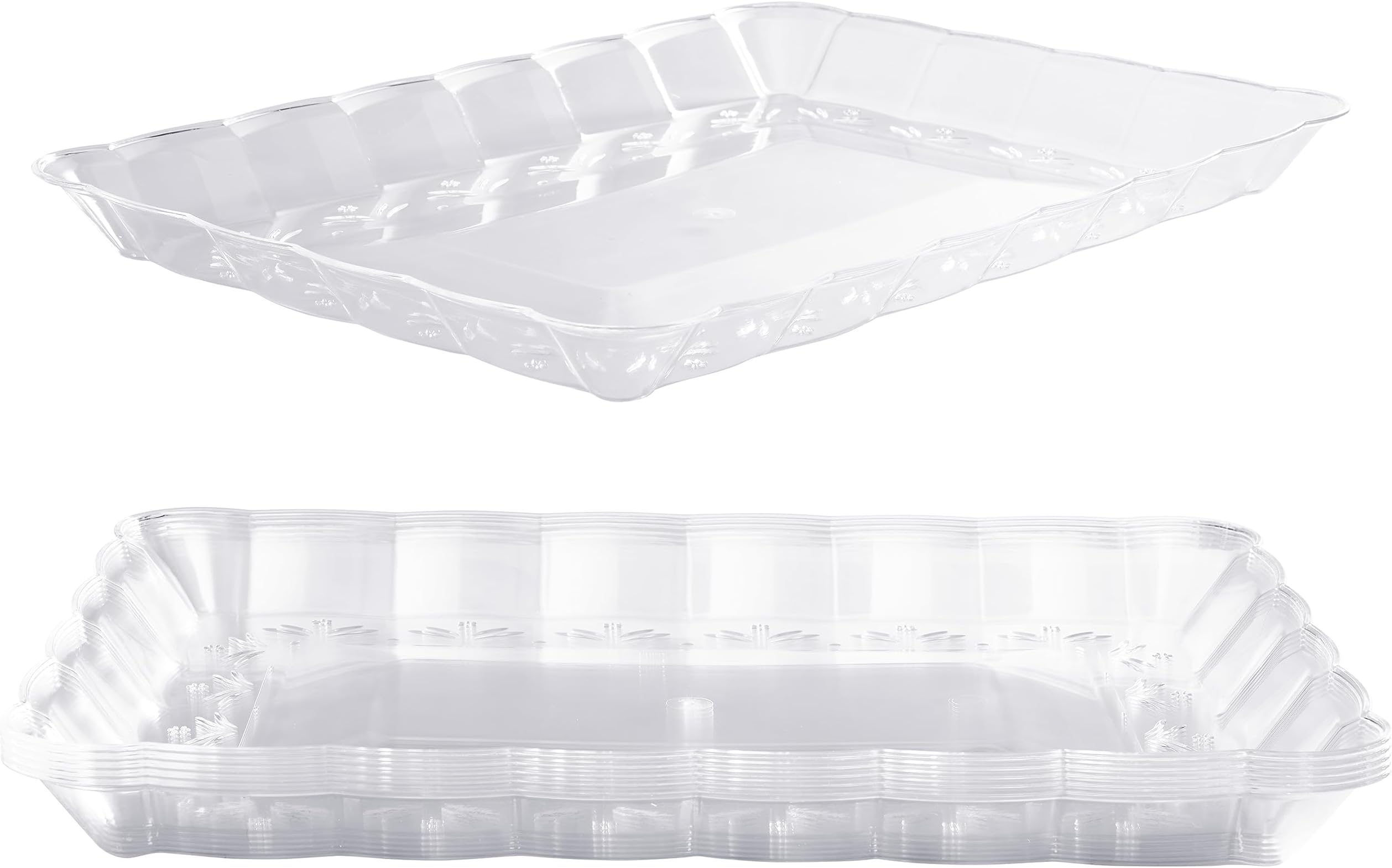 MATANA 6 Pack 13x9 Clear Plastic Serving Trays and Platters, Rectangle Large for Party, Reusable & Disposable for Food, Desserts, Cookie, Appetizers