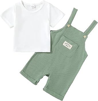ZOEREA Toddler Baby Boys Clothes Summer Outfit Stripe T-Shirt and Shortall Romper Set Cute Jumpsuit Solid Color 6M-4T